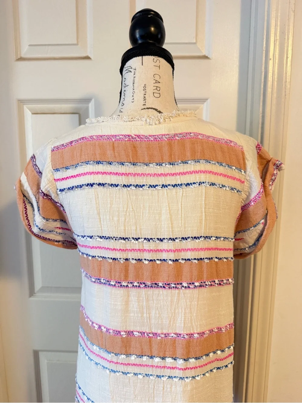 Anthropologie Cream Tunic Dress with Peach & Pink Stripes